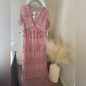 Pink lace maternity dress